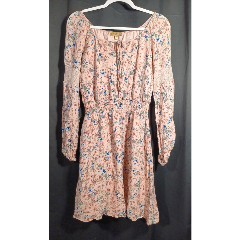Princess Vera Wang Pink Floral Boho Peasant Long Sleeve Midi Dress Women’s M